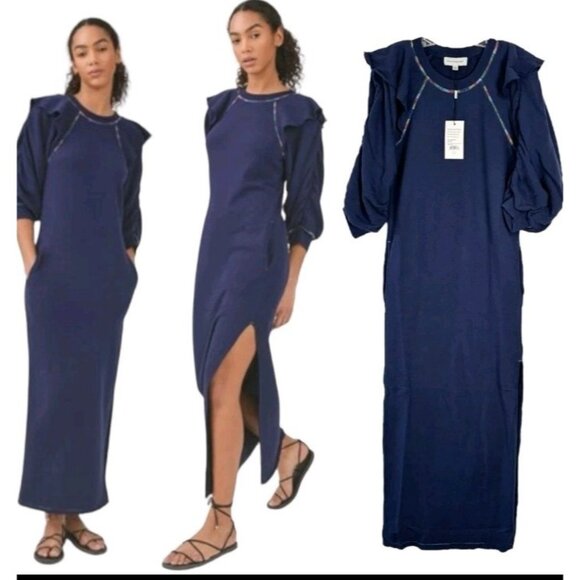 Something Navy Meghan Ruffle Sweatshirt Navy Maxi Dress Size Small NWT $135 - Picture 1 of 4